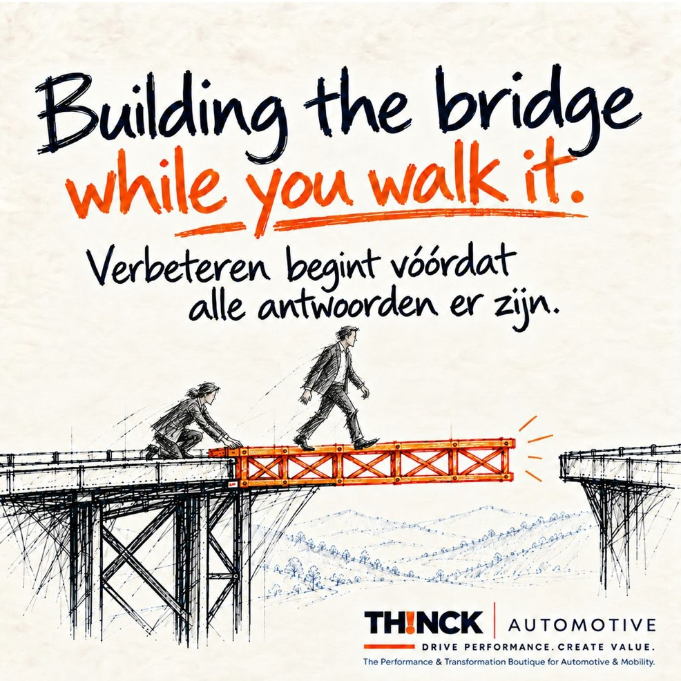 TH!NCK-brugillustratie bij Building the bridge while you walk it.