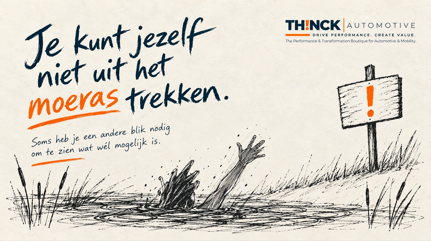Originele TH!NCK-illustratie bij Je kunt jezelf niet uit het moeras trekken